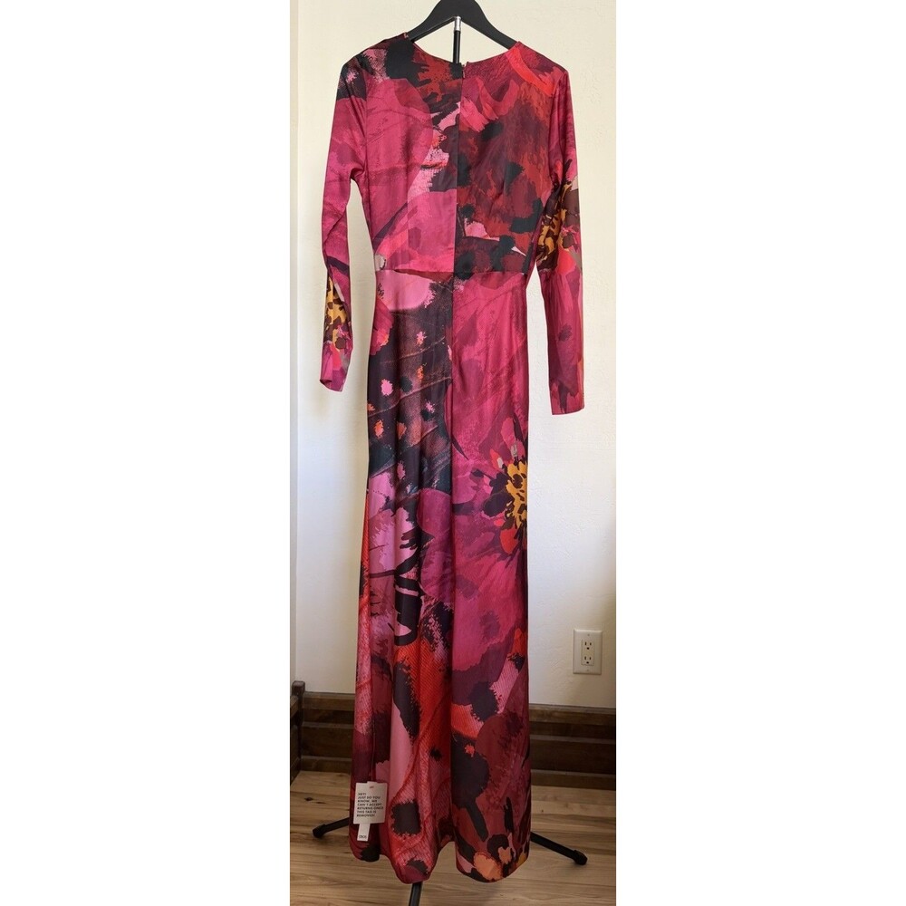 ASOS DESIGN Floral Satin Drape Detail Maxi Dress Pink Red 6 NWT Barbiecore Bold - Picture 6 of 9